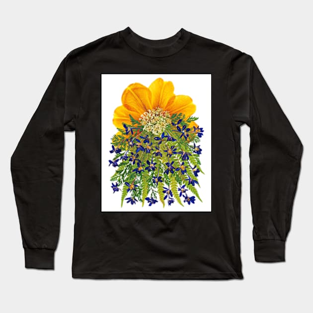 Yellow Tulip Flower Wall Art Floral Print Yellow and Blue Pressed Flowers Home Décor Botanical Print Long Sleeve T-Shirt by ZiggyPrint